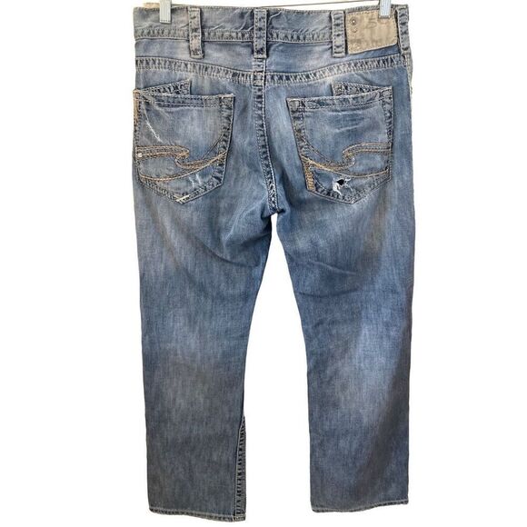 Silver Zac Jeans Distressed Destroyed Buckle Straight Preppy Embroidered Ripped - Picture 4 of 8